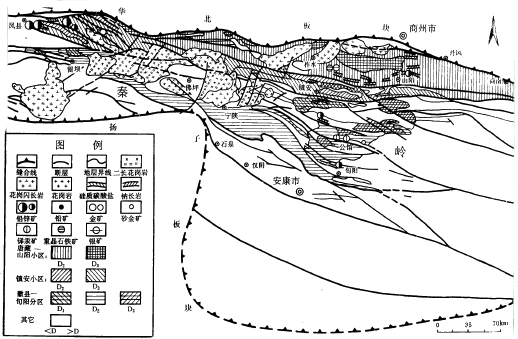 图1  陕西秦岭构造纲要及主要矿产分布图图片